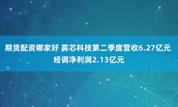 期货配资哪家好 雾芯科技第二季度营收6.27亿元 经调净利润2.13亿元